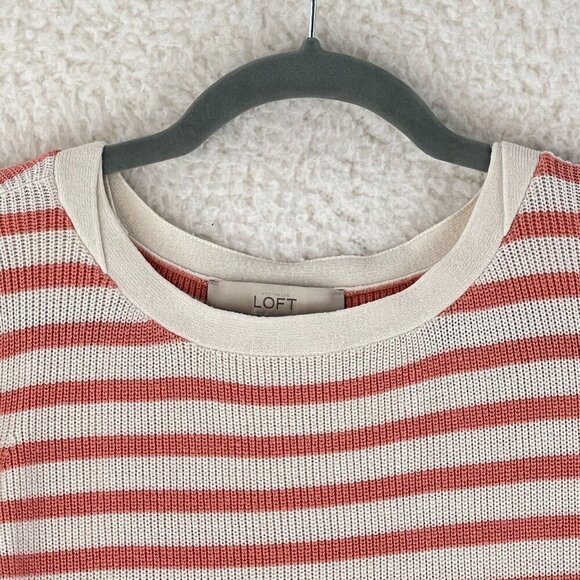 Ann Taylor LOFT Orange Striped Knit Pullover Sweater Womens‎ Crew Neck Size M - Picture 6 of 13